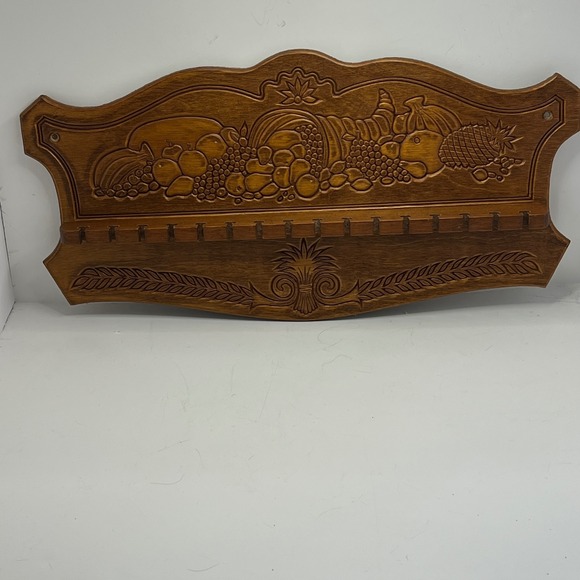 Other - Carved Wood Vintage Spoon Rack Wall Hanging Cornucopia Harvest 16 Slot Display
